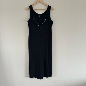 Black Ribbed Tank Midi Maternity Dress with Snap Button Detail